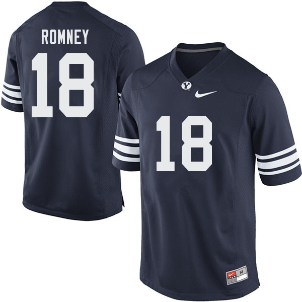 Men #18 Gunner Romney BYU Cougars College Football Jerseys Sale-Navy